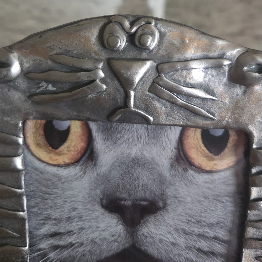 Vintage Pewter Teapot Shaped Cat Folk Frames by Ruth Reynolds Darby 1996